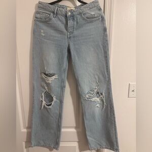 We The Free Light Blue Distressed Straight Leg Jeans